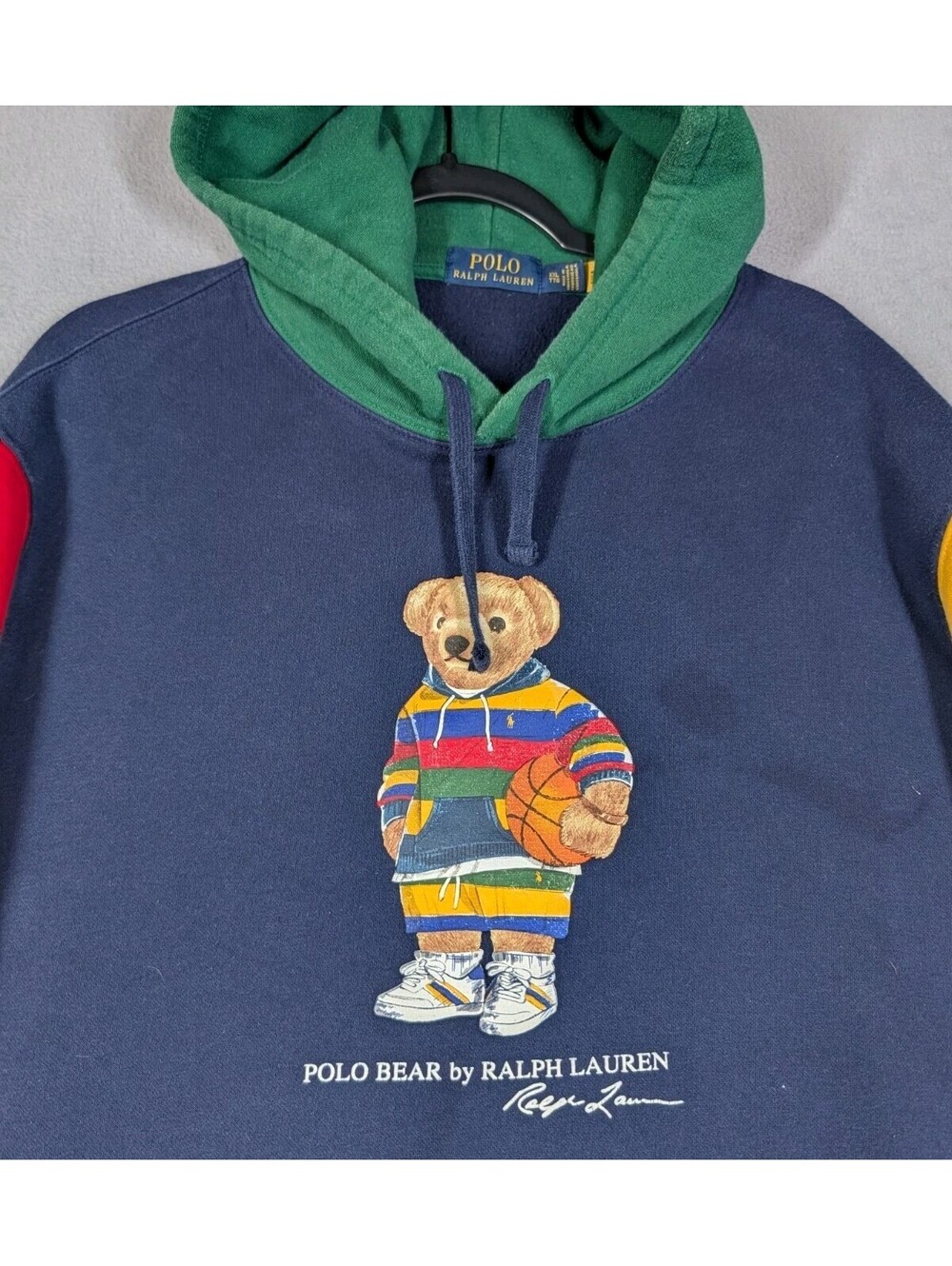 Polo Ralph Lauren Mens XXL Navy Polo Bear Basketball Colorblock Pullover Hoodies
